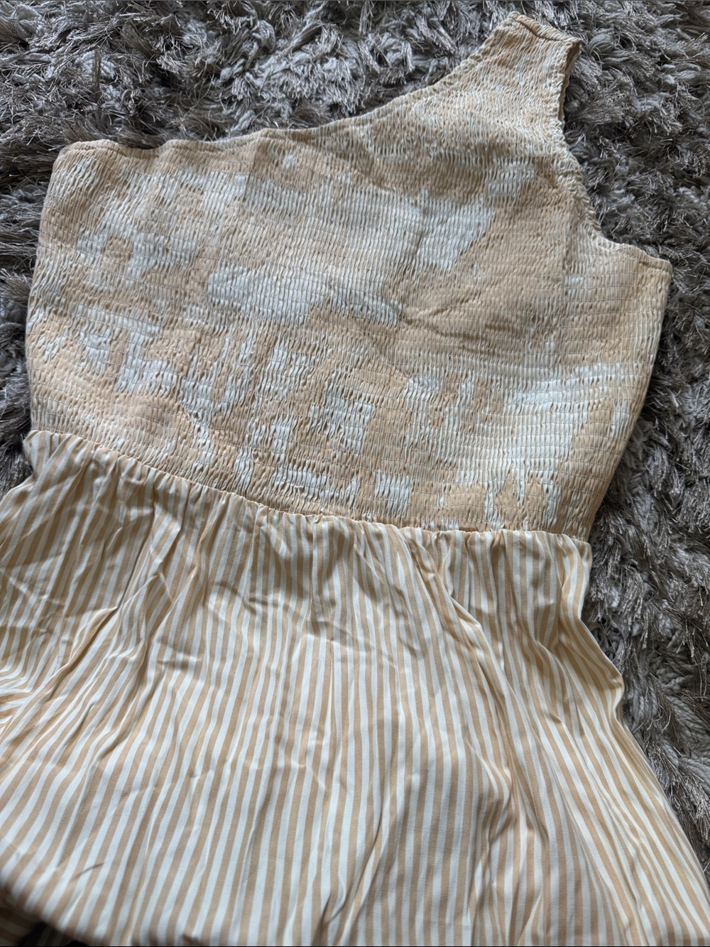 One-Shoulder Cream & White Striped Women’s Dress